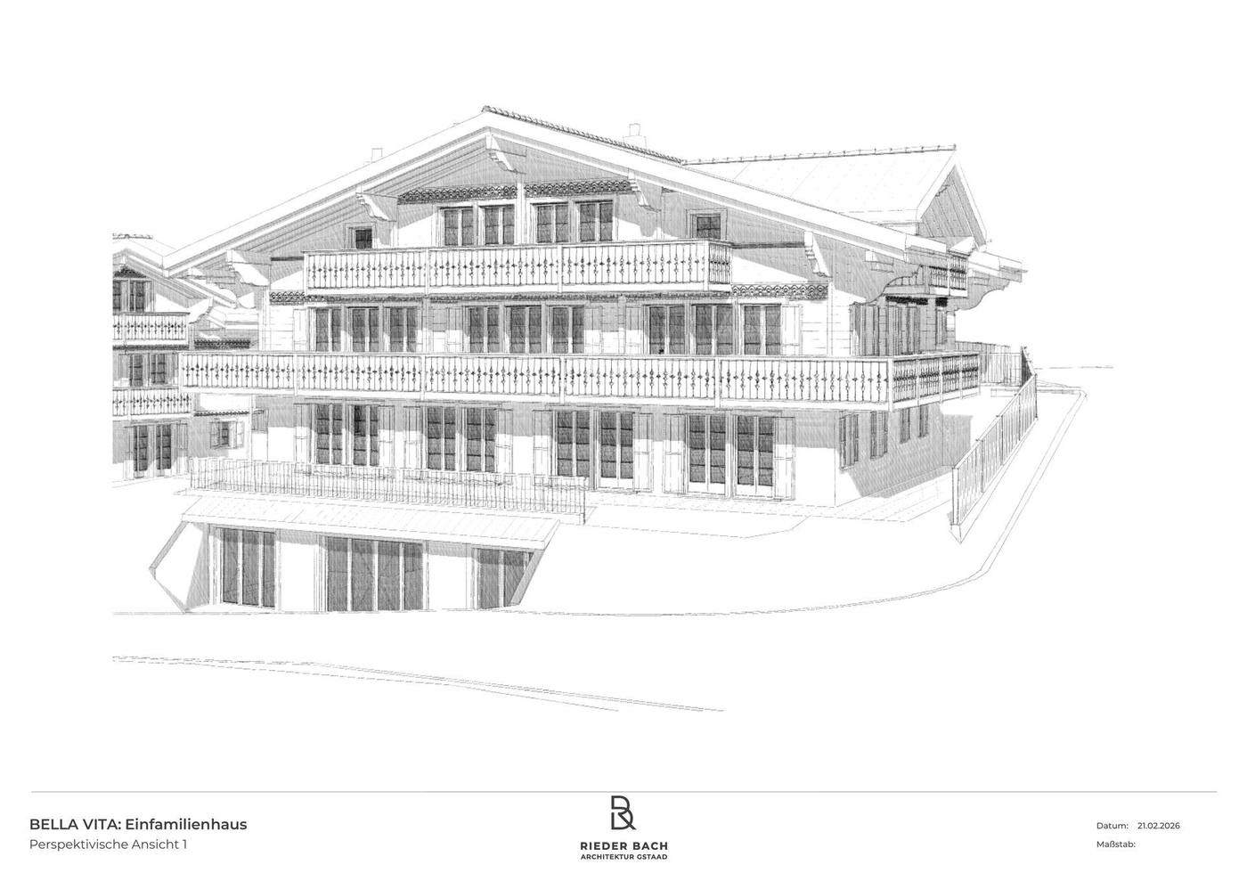 Bella Vita Einfamilienhaus — Architekturzeichnung Perspektive