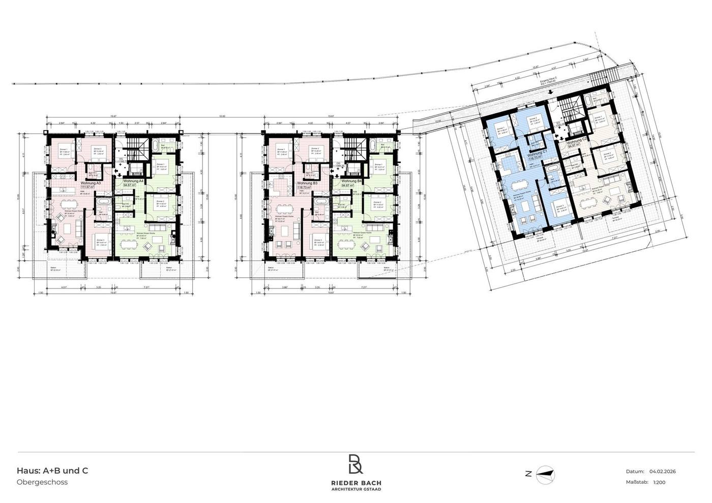 Grundriss Obergeschoss alle 3 Chalets